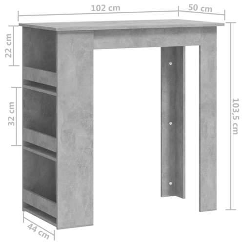 Barski stol sa stalkom za pohranu boja betona 102x50x103,5 cm Cijena