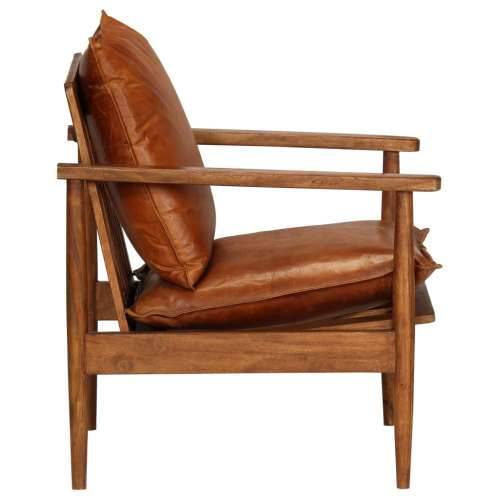 Fotelja od prave kože i bagremovog drva smeđa Cijena