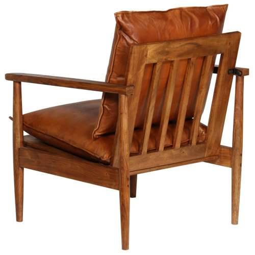 Fotelja od prave kože i bagremovog drva smeđa Cijena