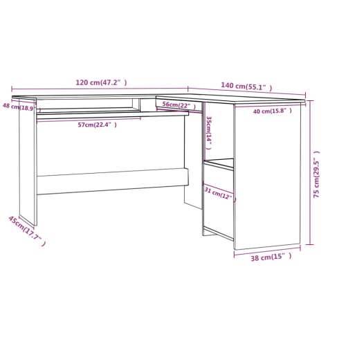 Kutni radni stol bijeli 120 x 140 x 75 cm od iverice Cijena