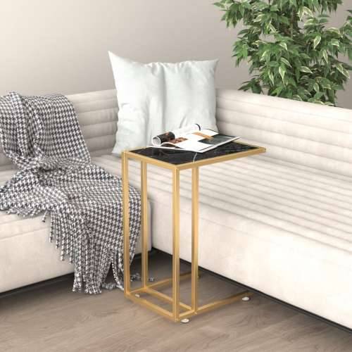 Bočni stolić za računalo crni mramor 50x35x65 cm kaljeno staklo - Zlatna i crni mramor 1 Cijena