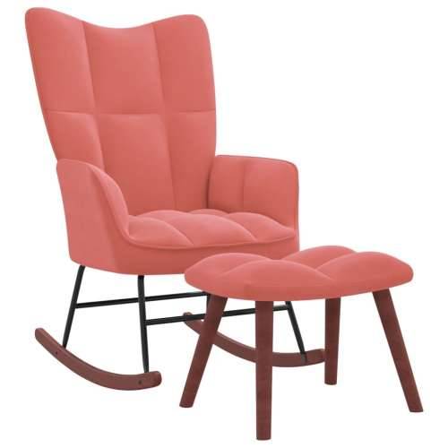 Stolica za ljuljanje s osloncem za noge ružičasta baršunasta