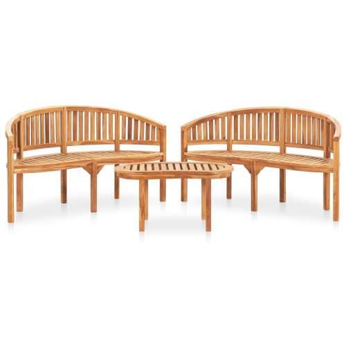 3-dijelna vrtna garnitura u obliku banane od masivne tikovine - 151 x 62 x 86 cm 2x klupa + stol 1 Cijena