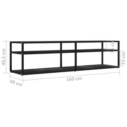 TV ormarić boja crnog mramora 160 x 40 x 40,5 cm kaljeno staklo - Crna i crni mramor 1 160 cm Cijena