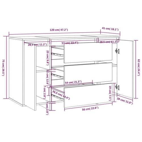 Komoda s 3 ladice boja hrasta 120x41x75 cm konstruirano drvo - sonoma hrast 1 Cijena
