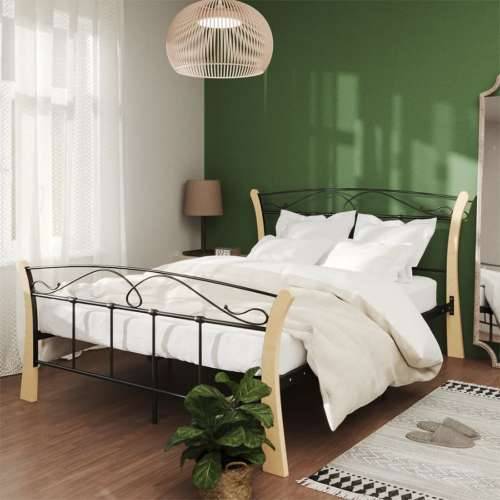 Okvir za krevet crni metalni 120 x 200 cm - crna i svijetla boja drva 120 x 200 cm Cijena