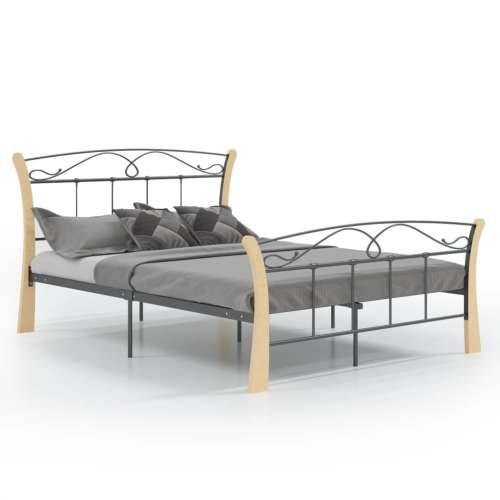 Okvir za krevet crni metalni 120 x 200 cm - crna i svijetla boja drva 120 x 200 cm Cijena