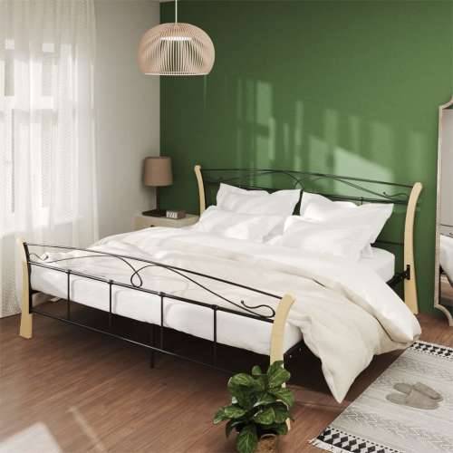 Okvir za krevet crni metalni 200 x 200 cm - crna i svijetla boja drva 200 x 200 cm Cijena