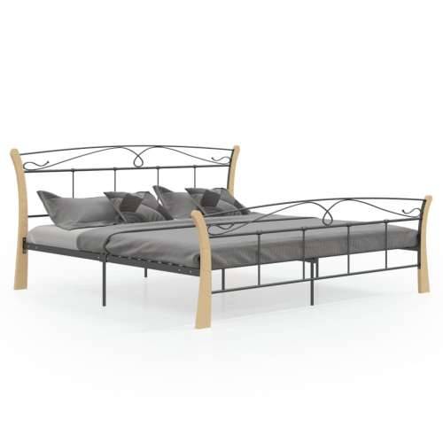 Okvir za krevet crni metalni 200 x 200 cm - crna i svijetla boja drva 200 x 200 cm Cijena