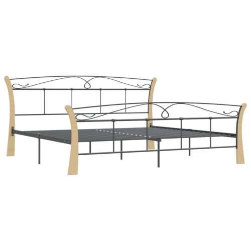 Okvir za krevet crni metalni 200 x 200 cm - crna i svijetla boja drva 200 x 200 cm Cijena