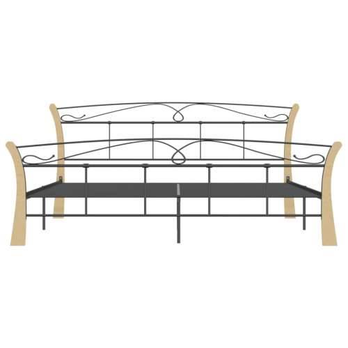 Okvir za krevet crni metalni 200 x 200 cm - crna i svijetla boja drva 200 x 200 cm Cijena