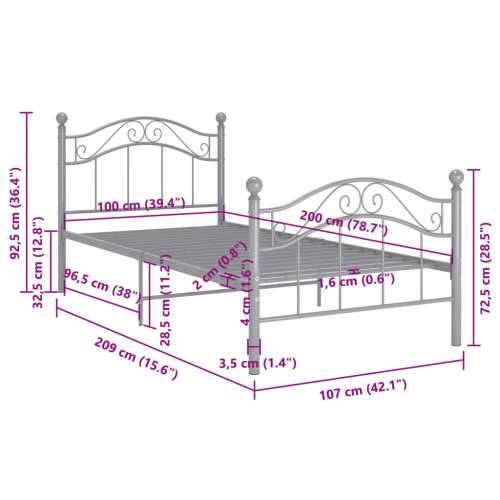 Okvir za krevet sivi metalni 100 x 200 cm - Siva 100 x 200 cm Cijena