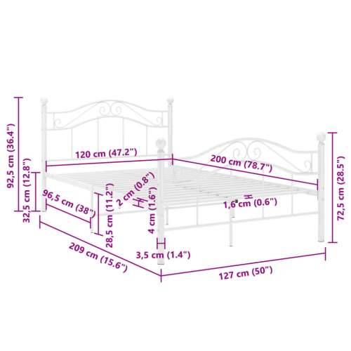 Okvir za krevet bijeli metalni 120 x 200 cm - Bijela 120 x 200 cm Cijena