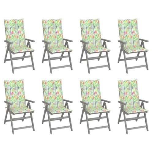 Nagibne vrtne stolice s jastucima 8 kom sive od bagremovog drva