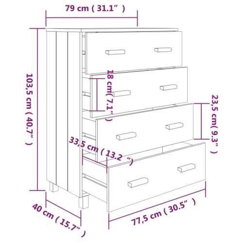 Komoda HAMAR tamnosiva 79 x 40 x 103,5 cm od masivne borovine - Tamno siva 1 Cijena