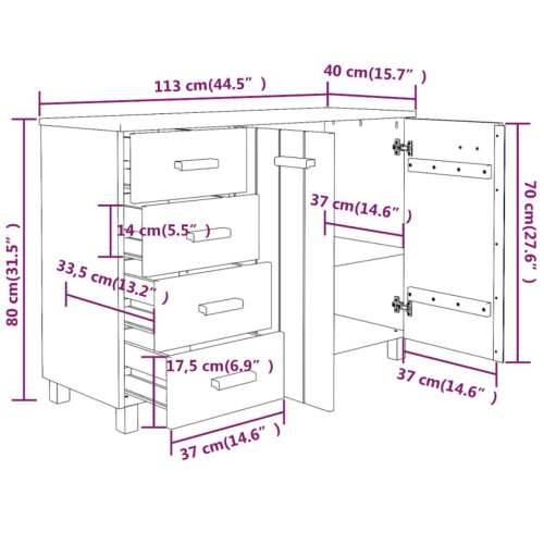 Komoda HAMAR svjetlosiva 113 x 40 x 80 cm od masivne borovine - Svjetlosiva 1 Cijena