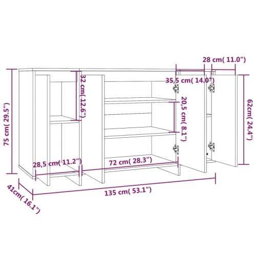 Komoda boja dimljenog hrasta 135 x 41 x 75 cm od iverice Cijena