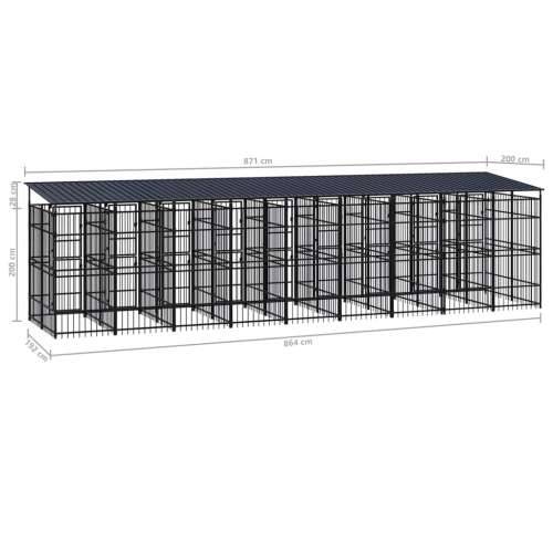 Vanjski kavez za pse s krovom čelični 16,59 m² - 864 x 192 x 200 cm 1 S krovom Cijena