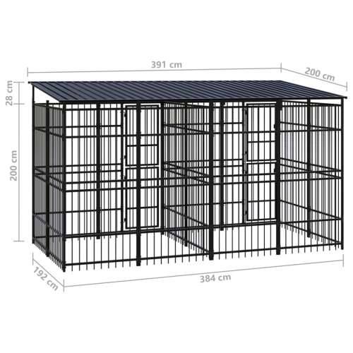 Vanjski kavez za pse s krovom čelični 7,37 m² - 384 x 192 x 200 cm 1 Da Cijena