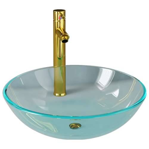 Lavabo - Umivaonik sa slavinom i odvodom od kaljenog stakla prozirni - *Transparent*an Zlatna slavina Cijena
