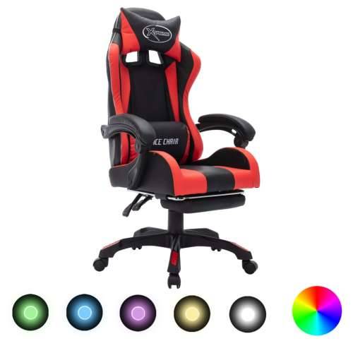 Igraća stolica s RGB LED svjetlima crveno-crna od umjetne kože - Crvena i crna 1 Sa naslonom za noge Cijena
