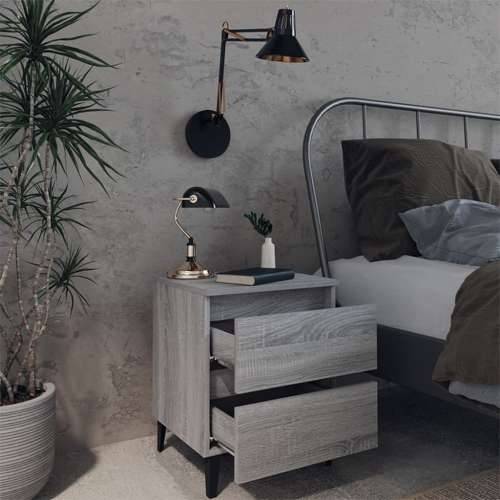 Noćni ormarići s metalnim nogama 2 kom sivi hrast 40x35x50 cm - Sivi hrast sonoma 2 Cijena