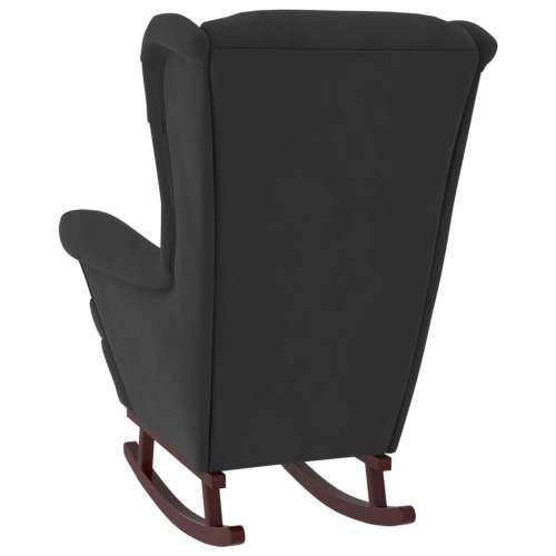 Fotelja za ljuljanje s drvenim nogama crna baršunasta Cijena