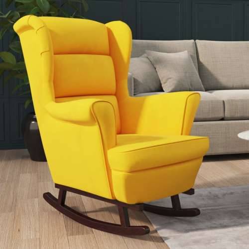 Fotelja za ljuljanje s drvenim nogama žuta baršunasta Cijena