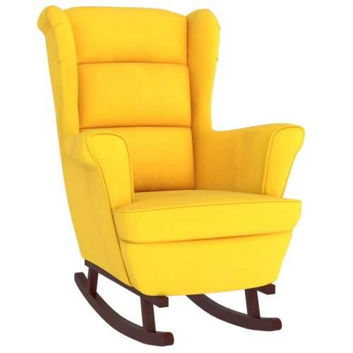 Fotelja za ljuljanje s drvenim nogama žuta baršunasta Cijena