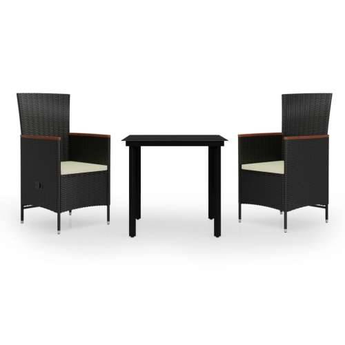 Vrtna garnitura - 3-dijelni vrtni blagovaonski set s jastucima crni - Crna i smeđa Dužina stola 80 cm 2 Cijena