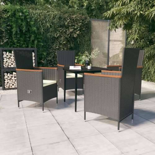 Vrtna garnitura - 5-dijelni vrtni blagovaonski set s jastucima crni - Crna i smeđa Dužina stola 80 cm 4 Cijena