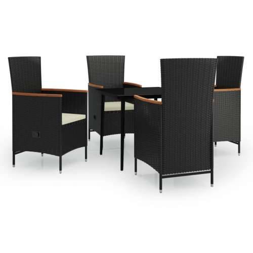 Vrtna garnitura - 5-dijelni vrtni blagovaonski set s jastucima crni - Crna i smeđa Dužina stola 80 cm 4 Cijena