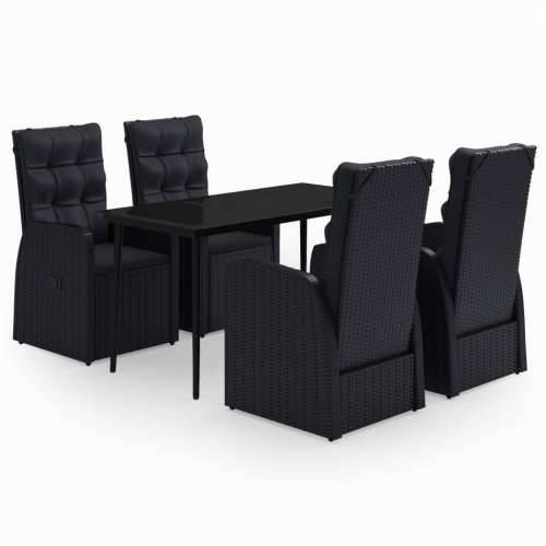 Vrtna garnitura - 5-dijelni vrtni blagovaonski set s jastucima crni - Crna Dužina stola 140 cm 4 Cijena