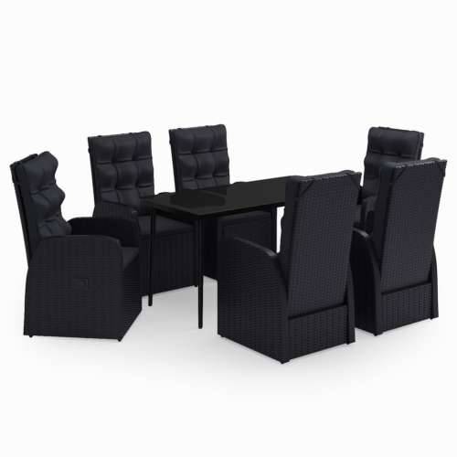 Vrtna garnitura - 7-dijelni vrtni blagovaonski set s jastucima crni - Crna Dužina stola 140 cm 6 Cijena