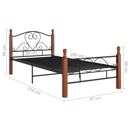 Okvir kreveta crni metalni 90 x 200 cm - crna i tamna boja drva 90 x 200 cm Cijena