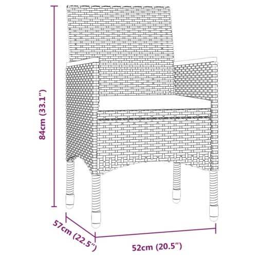 Vrtna garnitura - 3-dijelni vrtni blagovaonski set s jastucima crni - Crna Dužina stola 80 cm 2 Cijena