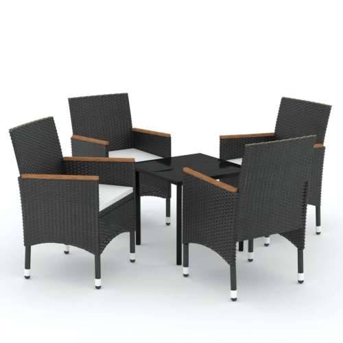 Vrtna garnitura - 5-dijelni vrtni blagovaonski set s jastucima crni - Crna Dužina stola 80 cm 4 Cijena