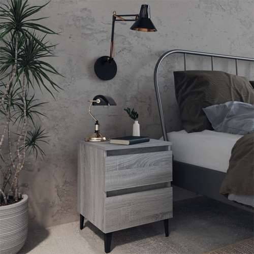 Noćni ormarić s metalnim nogama boja sivog hrasta 40x35x50 cm - Sivi hrast sonoma 1 Cijena