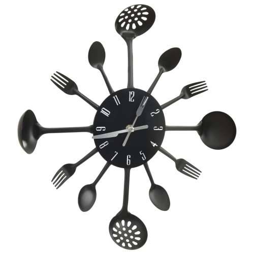 325163 Wall Clock with Spoon and Fork Design Black 40 cm Aluminium Cijena