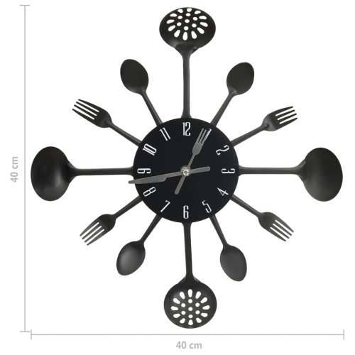 325163 Wall Clock with Spoon and Fork Design Black 40 cm Aluminium Cijena