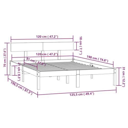 Okvir za krevet crni masivno drvo 120 x 190 cm mali bračni - Crna 120 x 190 cm Cijena
