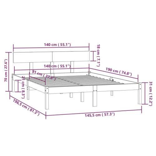 Okvir za krevet od masivne borovine crni 140 x 190 cm - Crna 140 x 190 cm Cijena