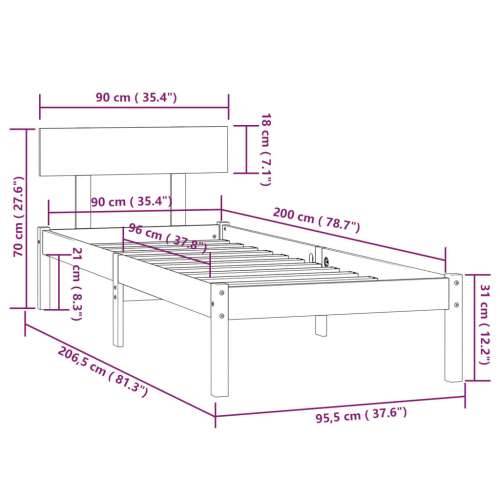 Okvir za krevet od masivne borovine 90 x 200 cm - Prirodna 90 x 200 cm Cijena