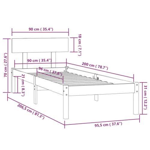 Okvir za krevet od masivne borovine crni 90 x 200 cm Crna 90 x 200 cm Cijena