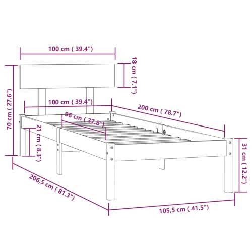 Okvir za krevet od masivne borovine bijeli 100 x 200 cm - Bijela 100 x 200 cm Cijena