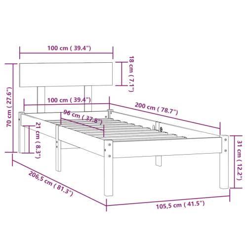 Okvir za krevet od masivne borovine crni 100 x 200 cm - Crna 100 x 200 cm Cijena
