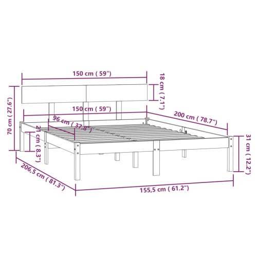 Okvir za krevet od masivne borovine crni 150x200 cm bračni - Crna 150 x 200 cm Cijena
