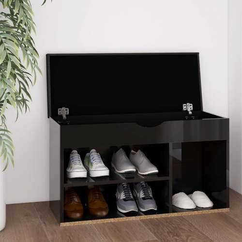 Klupa za cipele s jastukom sjajna crna 80 x 30 x 47 cm drvena - visoko sjajno crna 1 Cijena