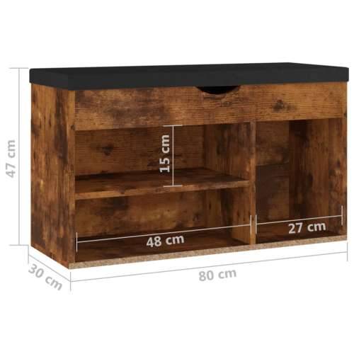 Klupa za cipele s jastukom boja hrasta 80 x 30 x 47 cm drvena - Dimljeni hrast 1 Cijena