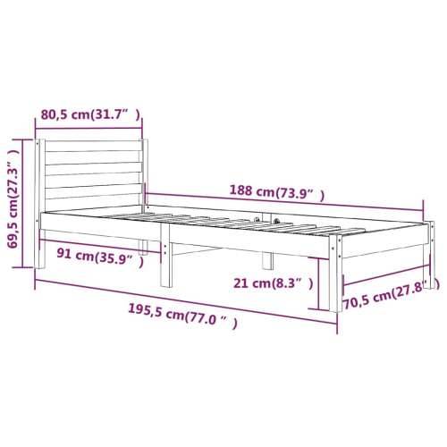 Okvir za krevet od borovine 75 x 190 cm mali jednokrevetni Cijena